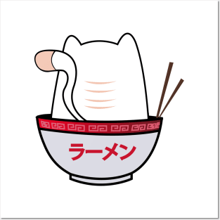 CLUMSY CAT IN THE RAMEN BOWL Posters and Art